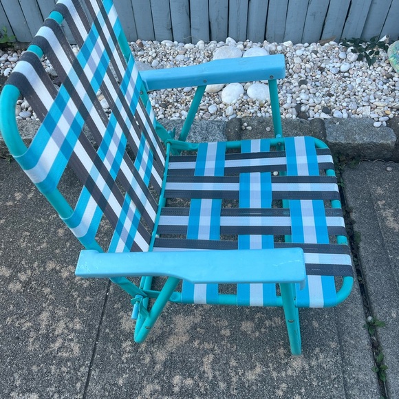 Vintage Aluminum Folding Webbed beach sand Chair Blue & white - Picture 5 of 9